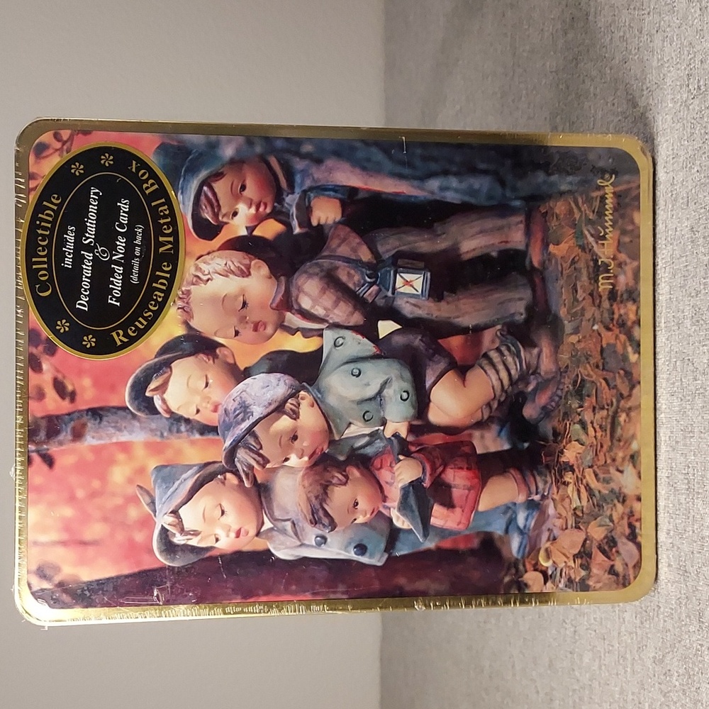 Sealed 1993 MJ Hummel Collectible Metal Tin Stationary Set "The Seven Swabians"